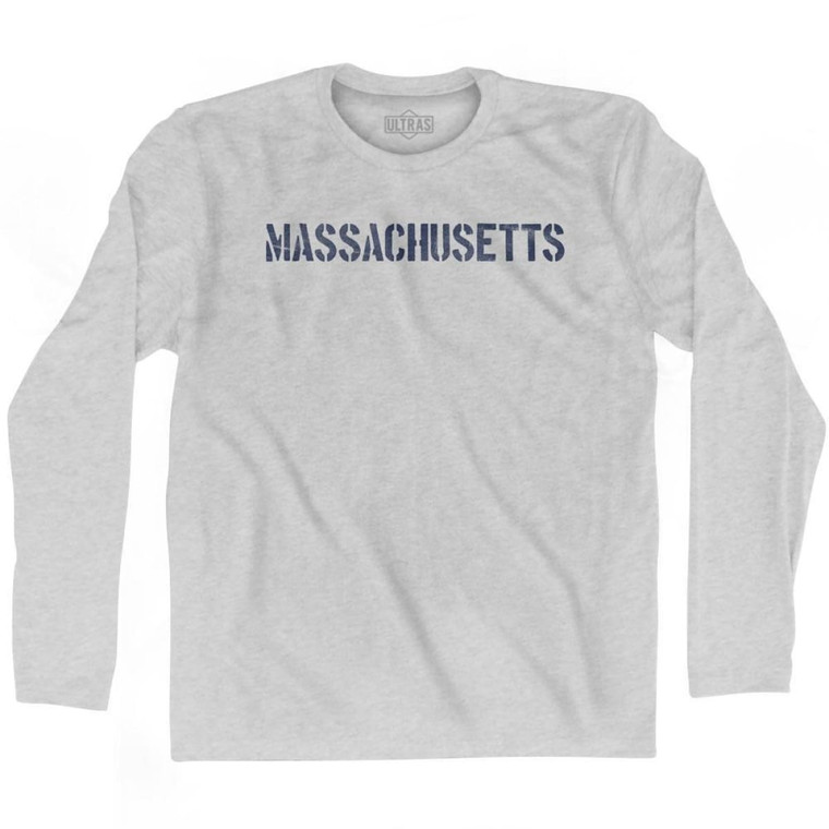 Massachusetts State Stencil Adult Cotton Long Sleeve T-shirt - Grey Heather