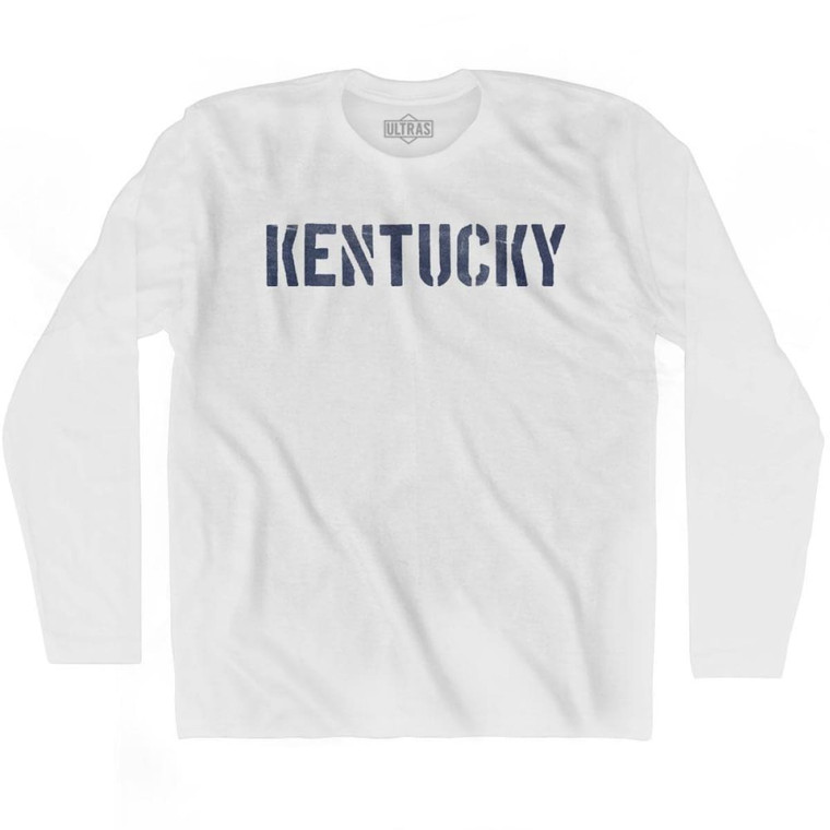 Kentucky State Stencil Adult Cotton Long Sleeve T-shirt - White