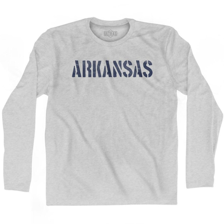 Arkansas State Stencil Adult Cotton Long Sleeve T-shirt - Grey Heather