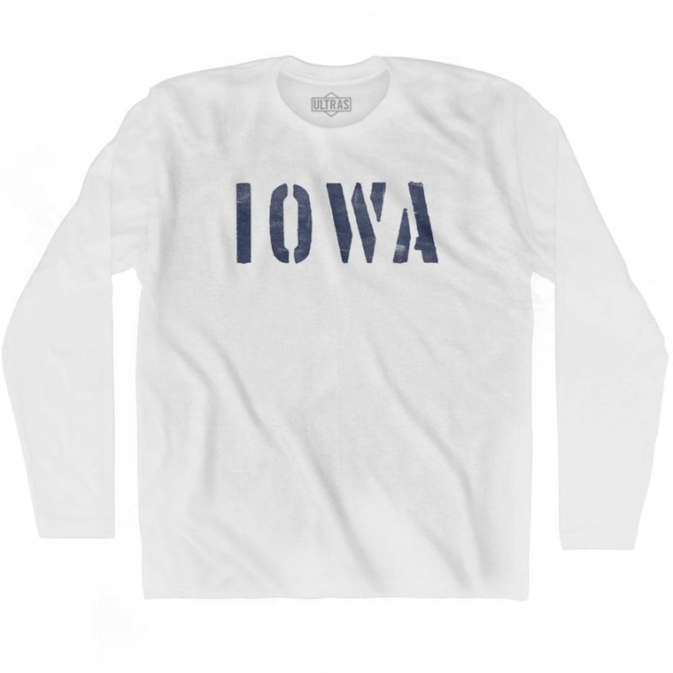 Iowa State Stencil Adult Cotton Long Sleeve T-shirt - White