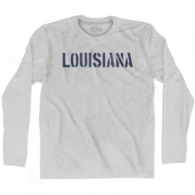 Louisiana State Stencil Adult Cotton Long Sleeve T-shirt - Grey Heather