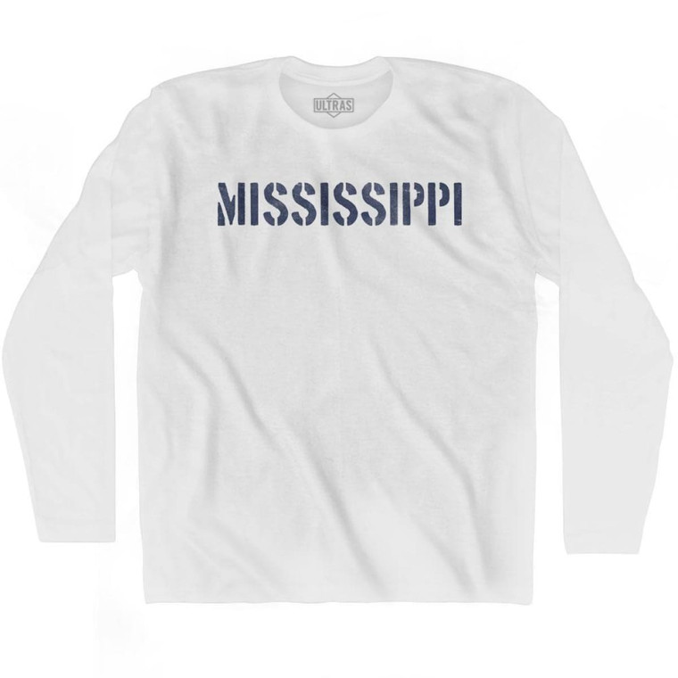 Mississippi State Stencil Adult Cotton Long Sleeve T-shirt - White