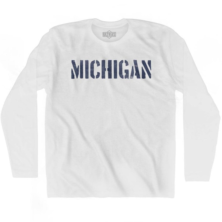 Michigan State Stencil Adult Cotton Long Sleeve T-shirt - White