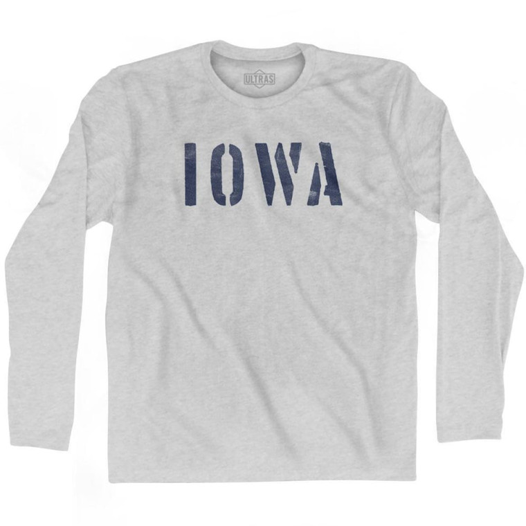 Iowa State Stencil Adult Cotton Long Sleeve T-shirt - Grey Heather