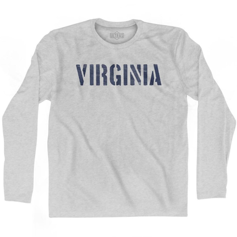 Virginia State Stencil Adult Cotton Long Sleeve T-shirt - Grey Heather
