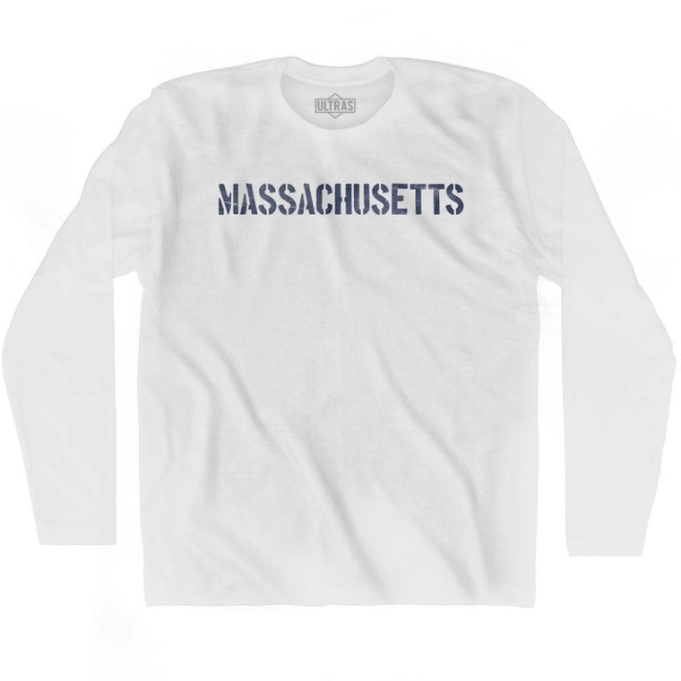 Massachusetts State Stencil Adult Cotton Long Sleeve T-shirt - White