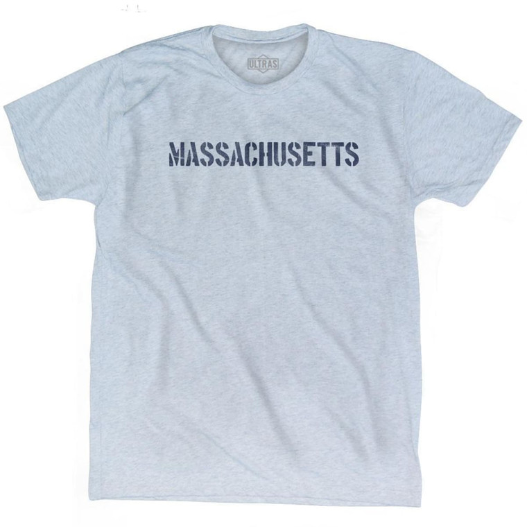 Massachusetts State Stencil Adult Tri-Blend T-shirt - Athletic White