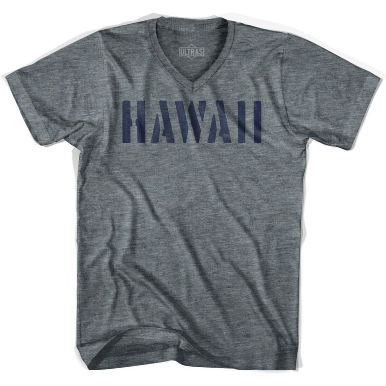 Hawaii State Stencil Adult Tri-Blend V-neck Womens T-shirt - Athletic Grey