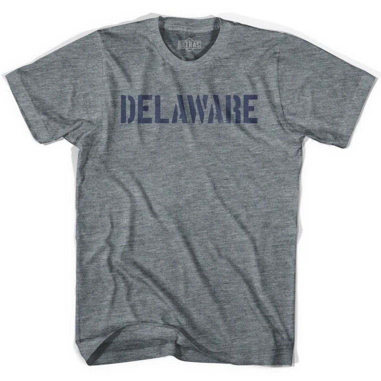 Delaware State Stencil Adult Tri-Blend T-shirt - Athletic Grey