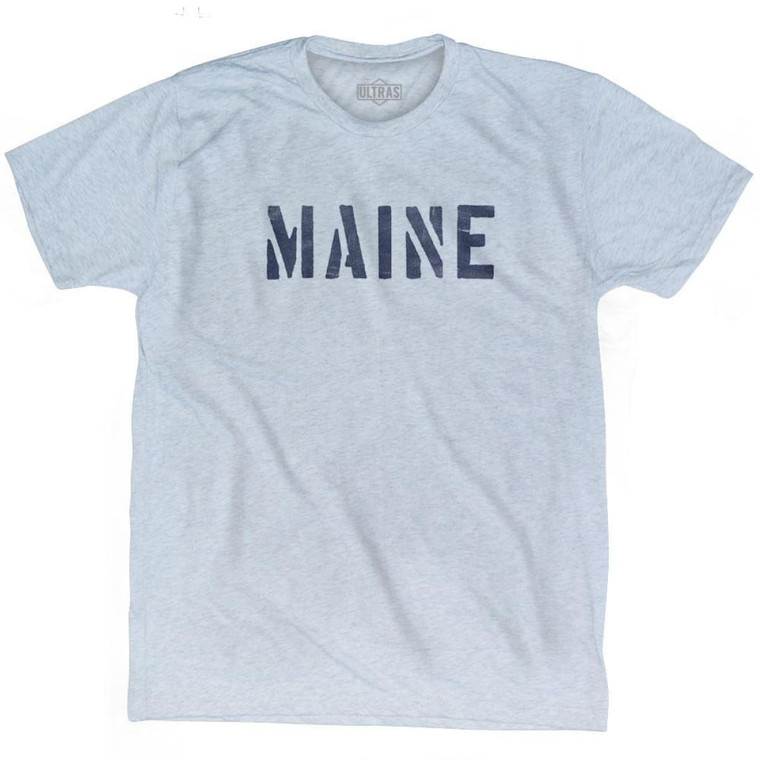 Maine State Stencil Adult Tri-Blend T-shirt - Athletic White
