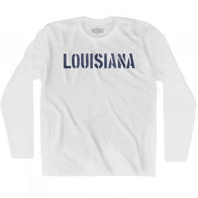 Louisiana State Stencil Adult Cotton Long Sleeve T-shirt - White