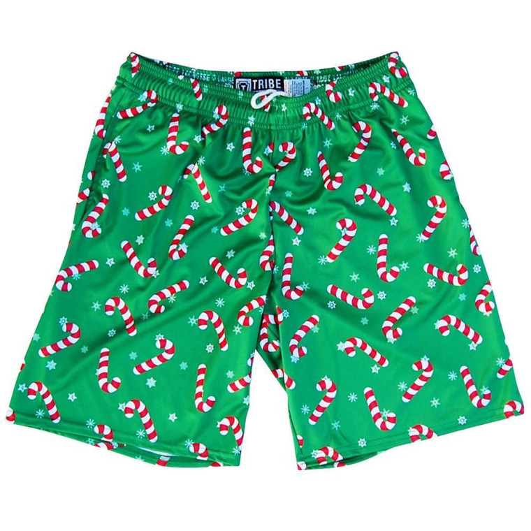 Candy Cane Christmas Winter Holiday Lacrosse Shorts Made in USA - Green