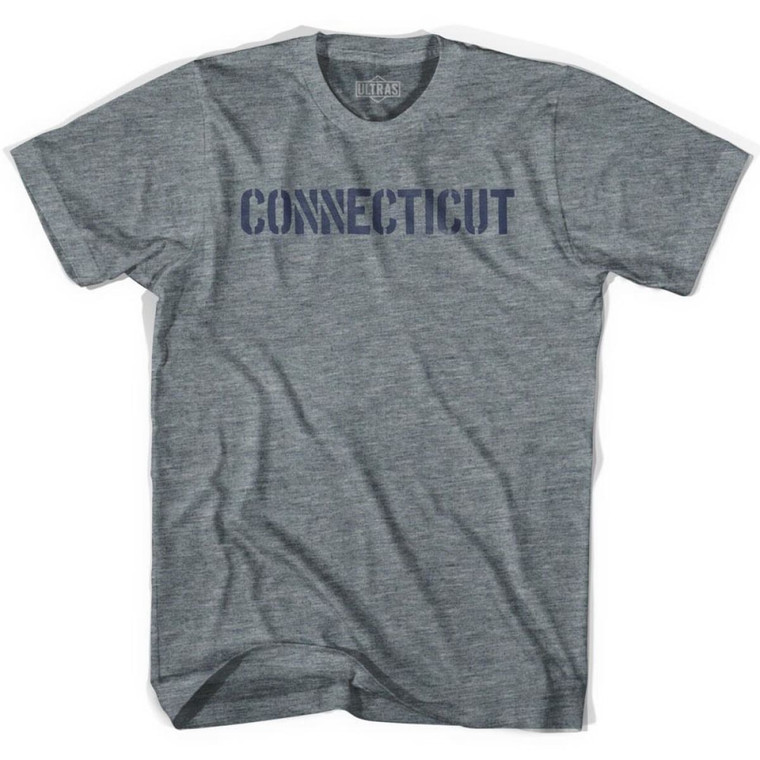 Connecticut State Stencil Adult Tri-Blend T-shirt - Athletic Grey