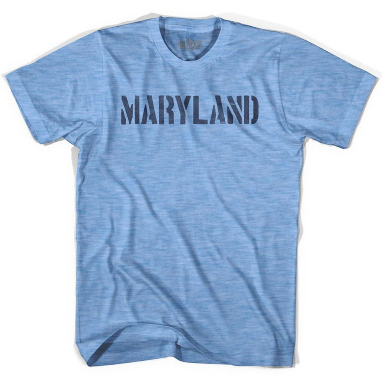 Maryland State Stencil Adult Tri-Blend T-shirt - Athletic Blue