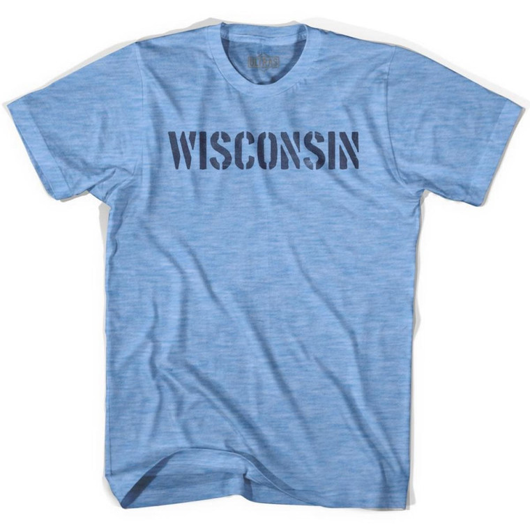 Wisconsin State Stencil Adult Tri-Blend T-shirt - Athletic Blue