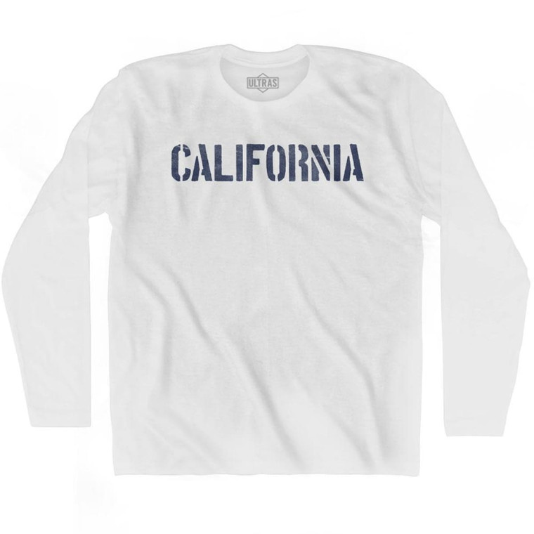 California State Stencil Adult Cotton Long Sleeve T-shirt - White