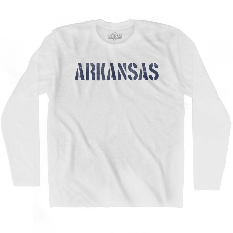 Arkansas State Stencil Adult Cotton Long Sleeve T-shirt - White