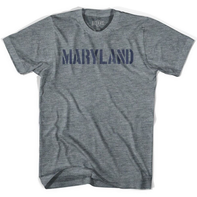 Maryland State Stencil Adult Tri-Blend T-shirt - Athletic Grey