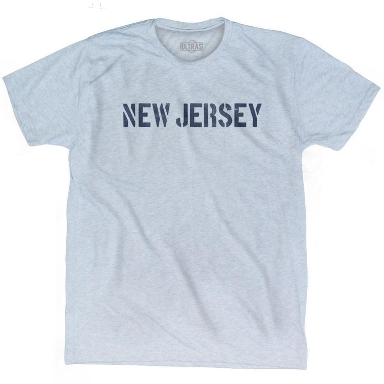 New Jersey State Stencil Adult Tri-Blend T-shirt - Athletic White