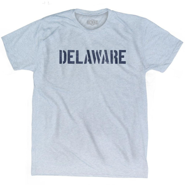 Delaware State Stencil Adult Tri-Blend T-shirt - Athletic White