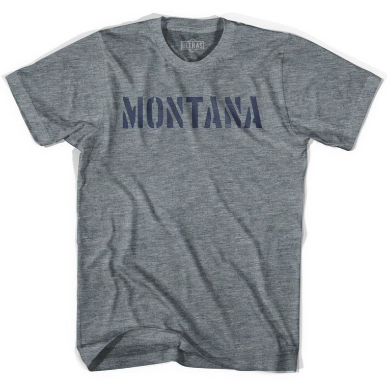 Montana State Stencil Adult Tri-Blend T-shirt - Athletic Grey