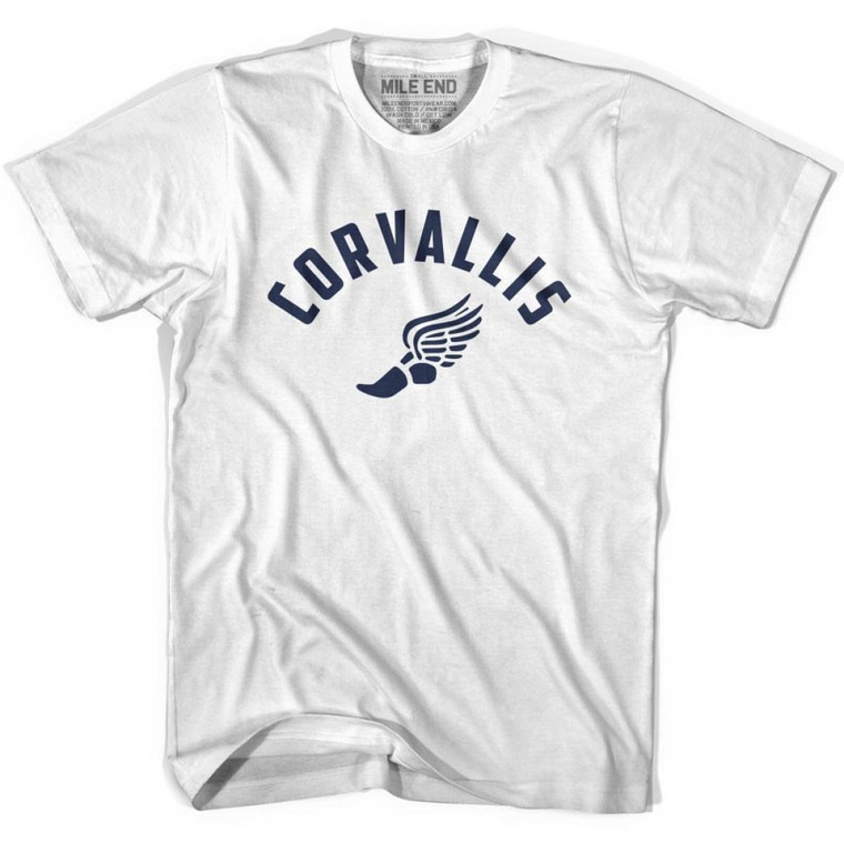 Corvallis Running Winged Foot Track T-shirt-Adult - White