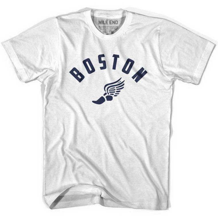 Boston Running Winged Foot Track T-shirt-Adult - White