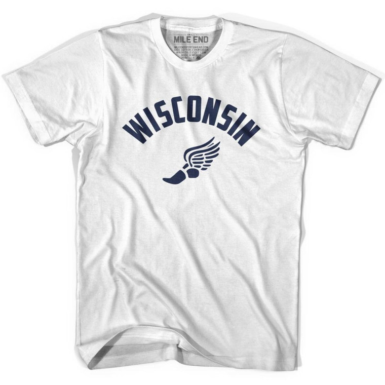 Wisconsin Running Winged Foot Track T-shirt-Adult - White