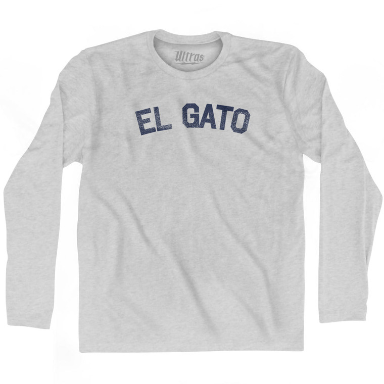El Gato Adult Cotton Long Sleeve T-shirt - Grey Heather