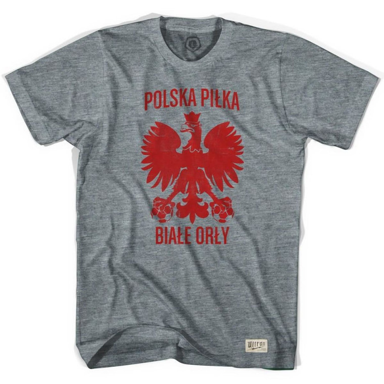 Poland Polska Pilka Soccer T-shirt-Adult - Athletic Grey