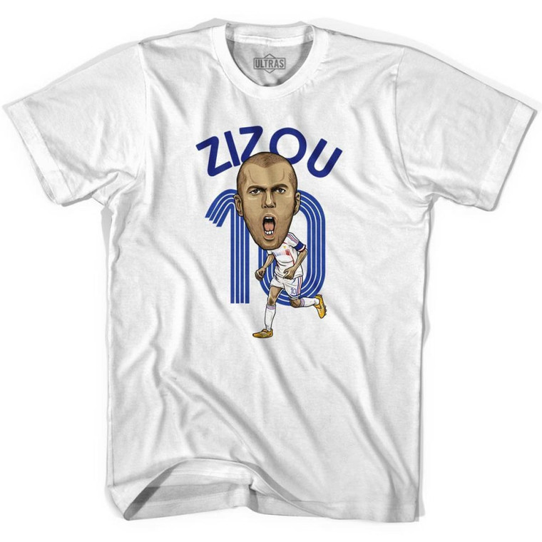 Ultras Zidane Caricature Soccer T-shirt-Adult - White