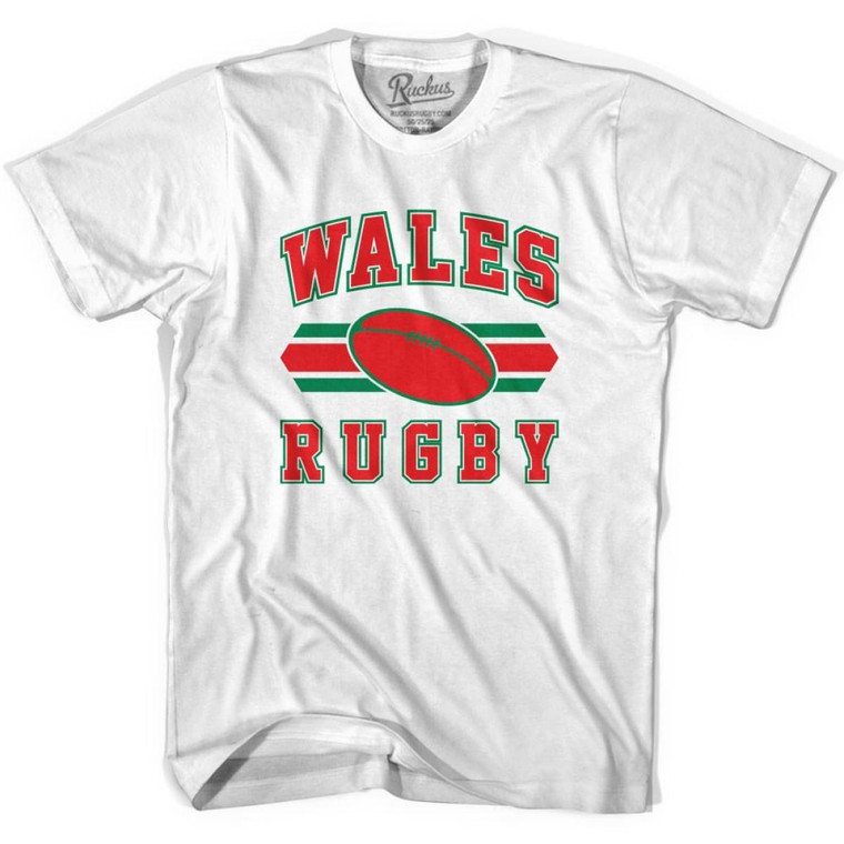 Wales 90's Rugby Ball T-shirt-Adult-White