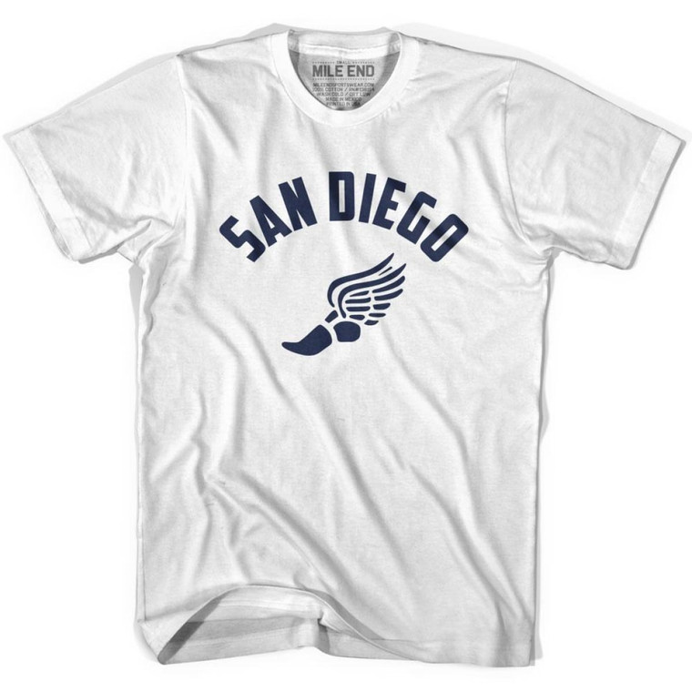 San Diego Running Winged Foot Track T-shirt-Adult - White