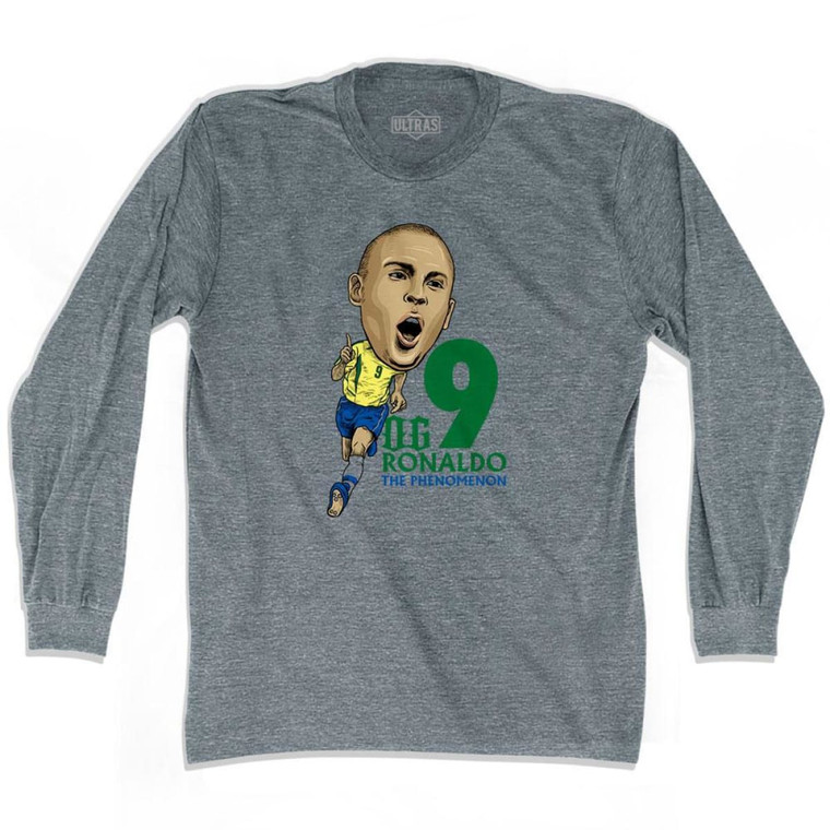 Ultras OG Ronaldo Caricature Soccer Long Sleeve T-shirt - Athletic Grey