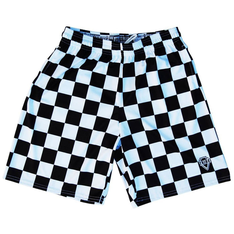 Black and White Checkerboard Lacrosse Shorts Made in USA - Black and White