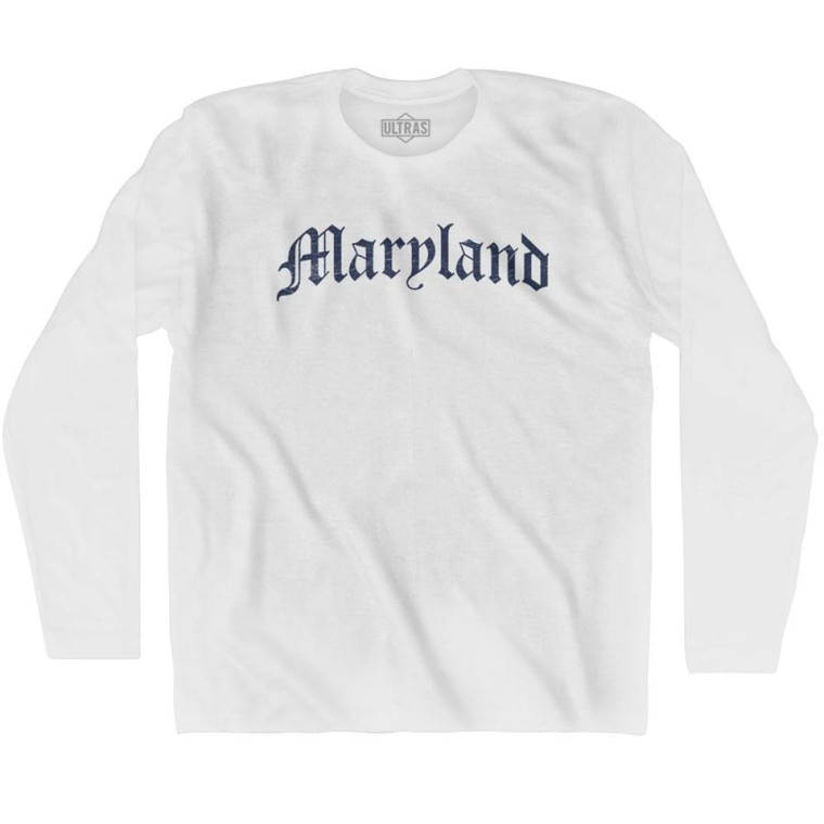 Maryland Old Town Font Long Sleeve T-shirt - White