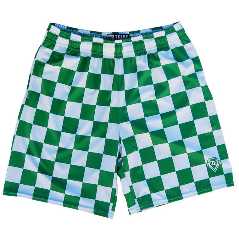 Kelly and White Checkerboard Lacrosse Shorts Made in USA - Kelly