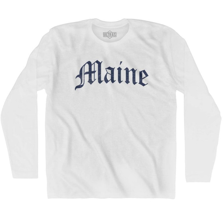 Maine Old Town Font Long Sleeve T-shirt - White