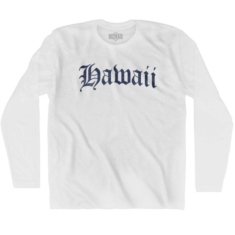 Hawaii Old Town Font Long Sleeve T-shirt - White