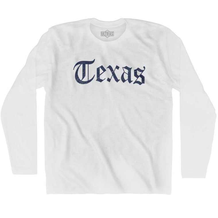 Texas Old Town Font Long Sleeve T-shirt - White