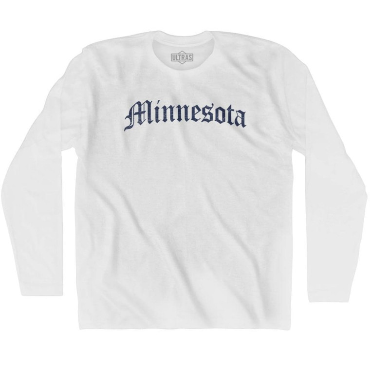 Minnesota Old Town Font Long Sleeve T-shirt - White
