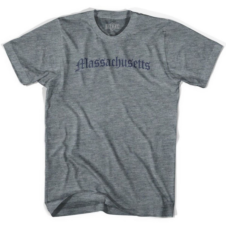 Womens Massachusetts Old Town Font T-shirt - Athletic Grey