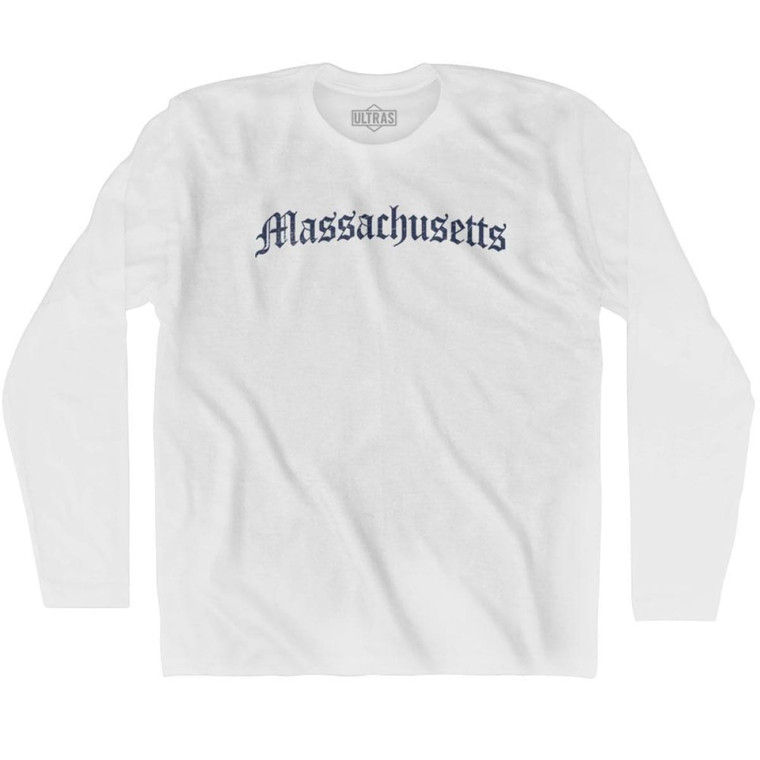 Massachusetts Old Town Font Long Sleeve T-shirt - White