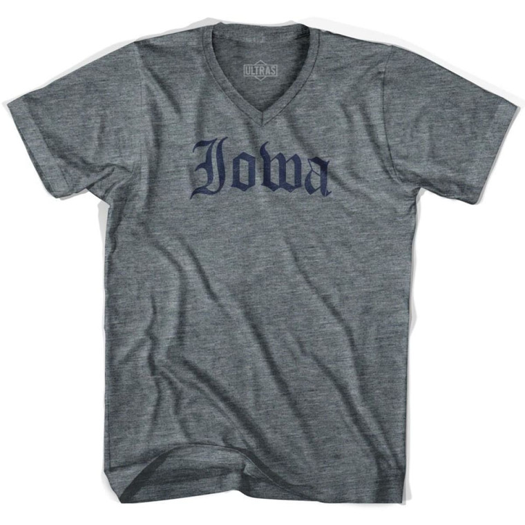 Iowa Old Town Font V-neck T-shirt - Athletic Grey