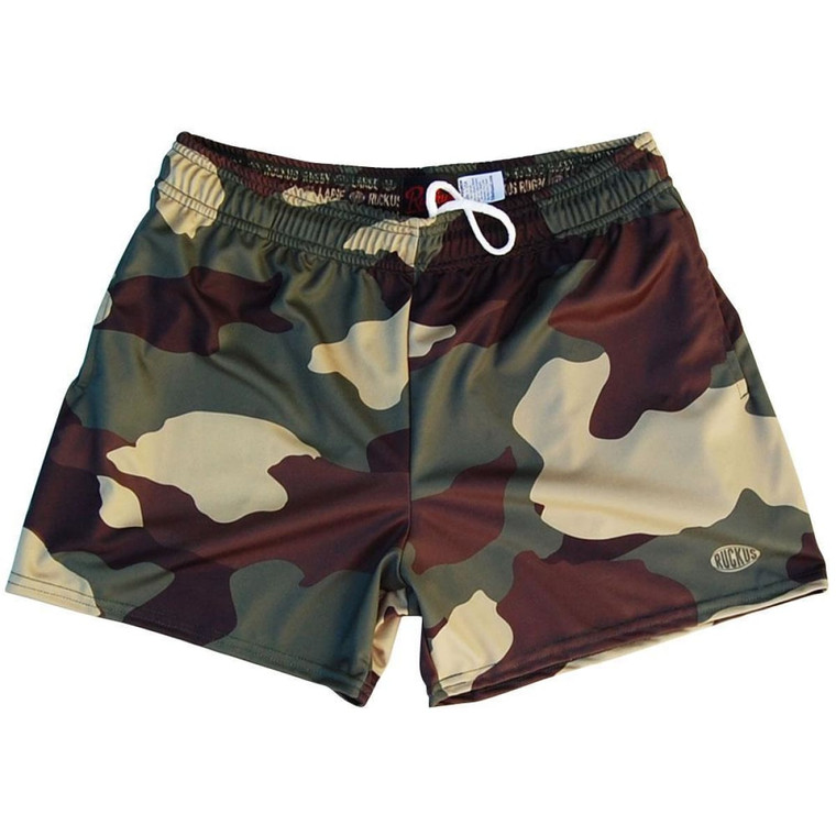 Army Woodland Camo Rugby Union Shorts Made In USA - Green