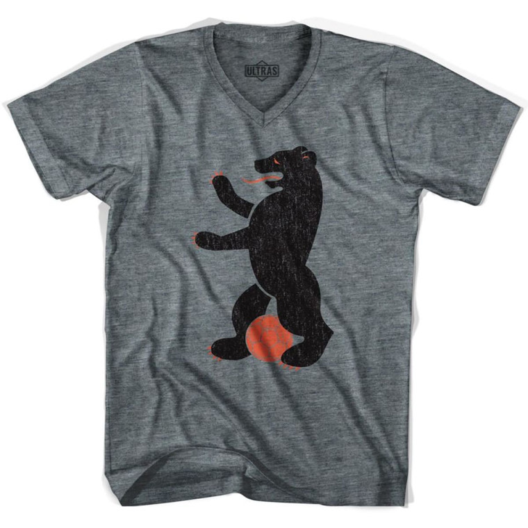 Ultras Berlin Bear Soccer V-neck T-shirt - Athletic Grey