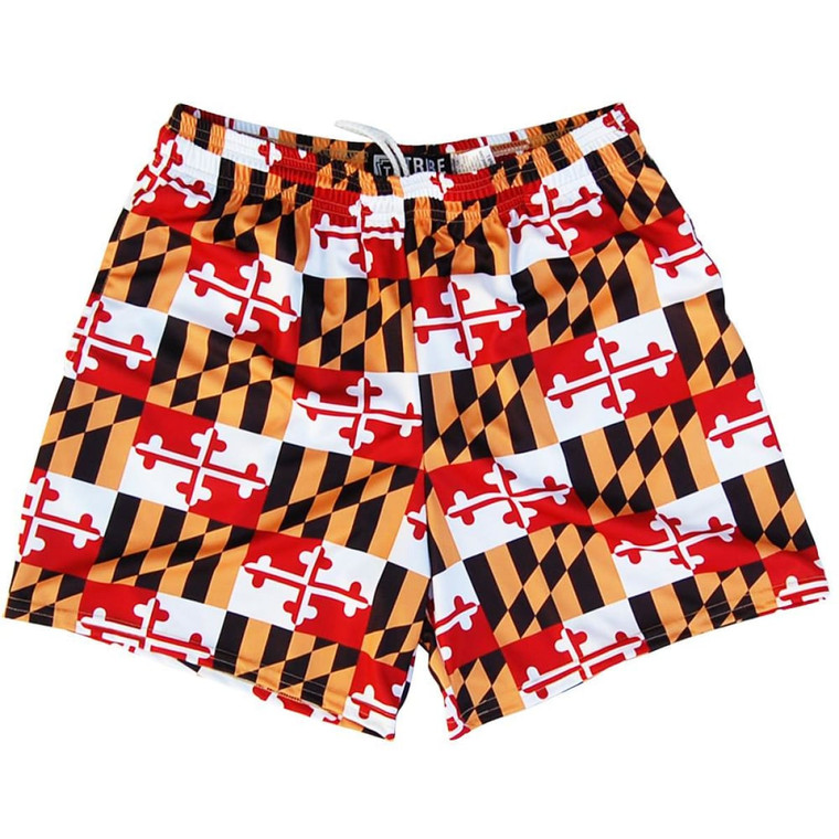 Maryland Flag All-Over Womens & Girls Sport Shorts by Mile End Made In USA - Red