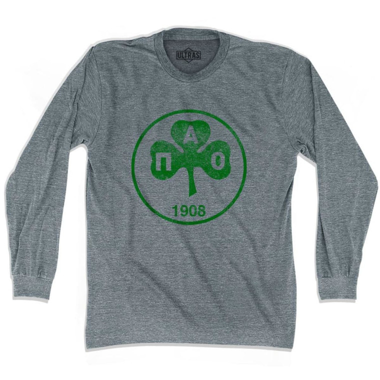 Ultras Vintage Panathinaikos Crest Ultras Soccer Long Sleeve T-shirt - Athletic Grey