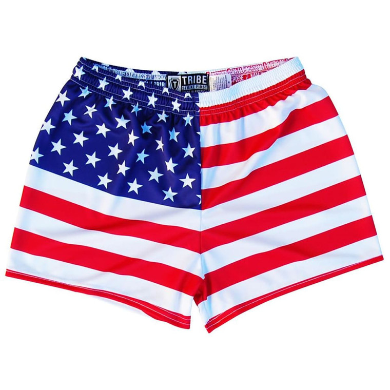 American Flag Womens & Girls Sport Shorts by Mile End Made In USA - Red