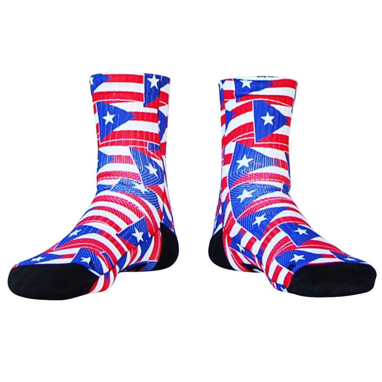 Puerto Rico Party Athletic Crew Socks - Red and Blue